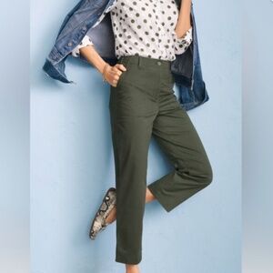 NWT High Waist Patch Pocket Crop Talbots Size 10P Olive Straight Leg 23" Inseam